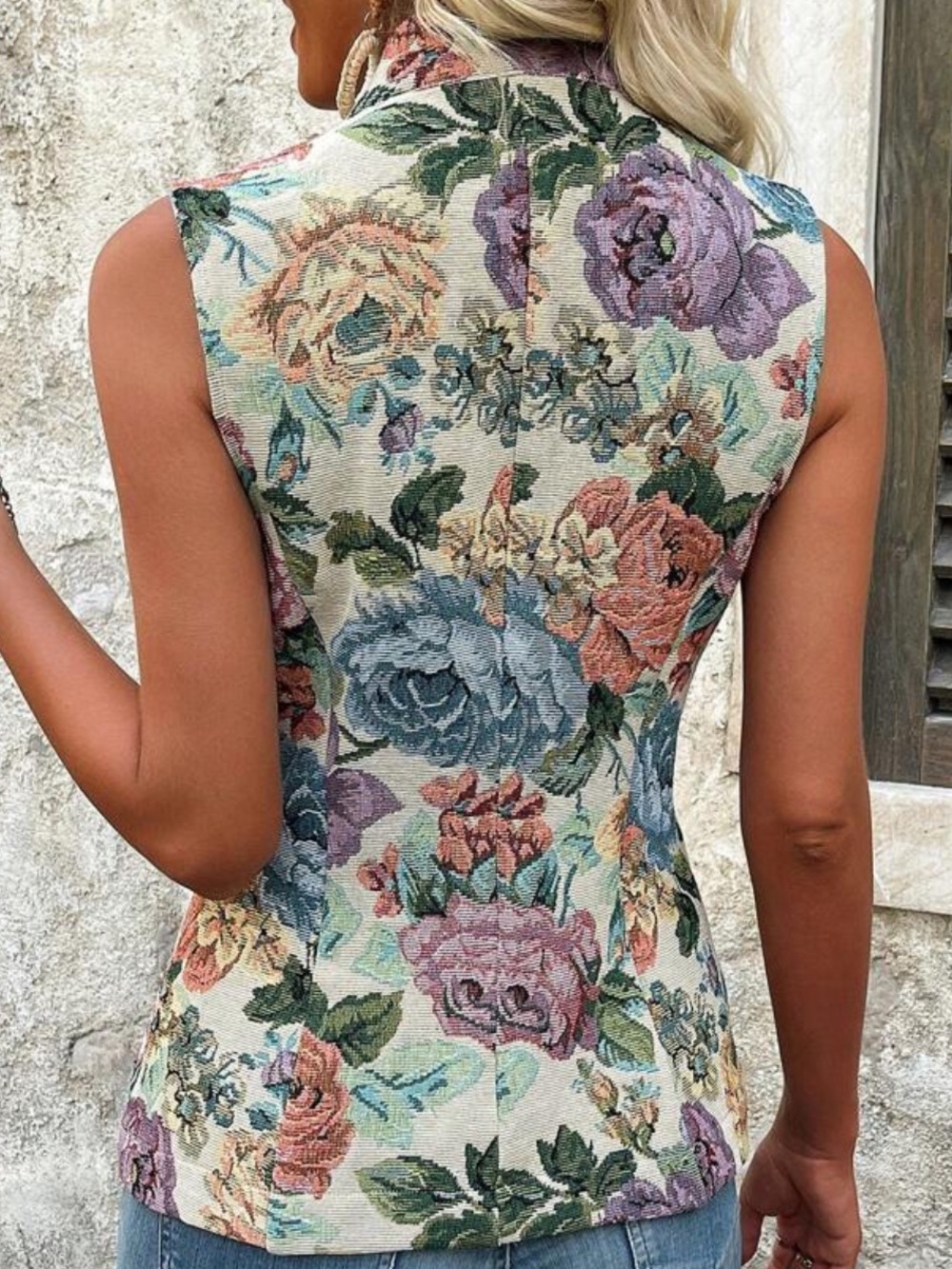 NWOT Women’s Floral Print Sleeveless Blazer | Button Front Vest | Medium - Picture 6 of 6